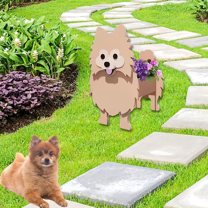 Brown Pomeranian Dog Planter Plant Pots,Cute Dog Flower Planter,Gifts for Pet Lovers,Unique Animal Plant Pots,Office,Indoor Outdoor Garden Decor(9.45 * 6.65 * 12.13in)
