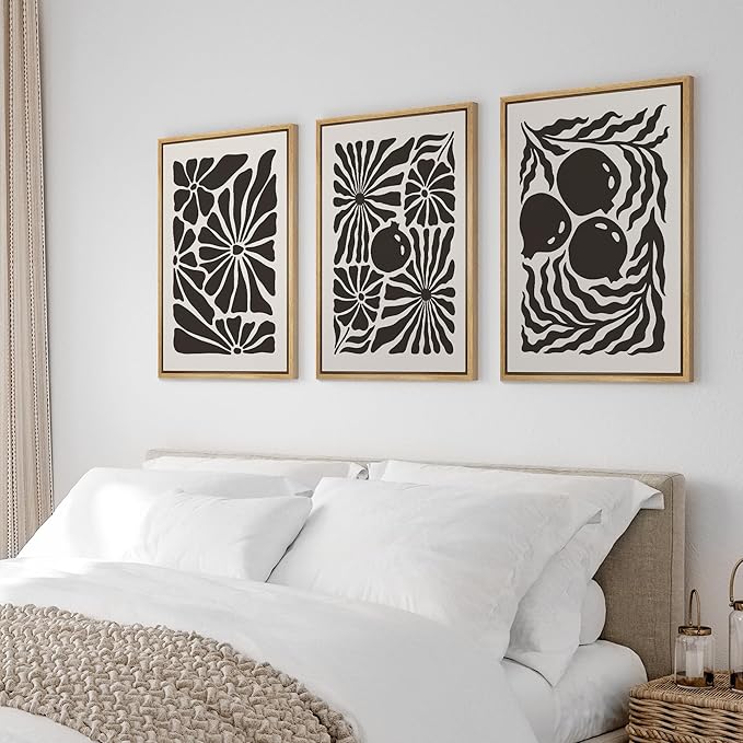 Ashbrook Framed Canvas Print Wall Art Set Mid-Century Modern Flowers & Fruit Nature Wilderness Illustrations Modern Art Floral Botanical Minimal Calm/Relax/Cozy for Bedroom - 24"x36"x3 NATURAL