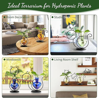 Plant Terrarium Plants Propagation Station Cat Lover Gifts for Women Home Office Decor Cat Desk Accessories