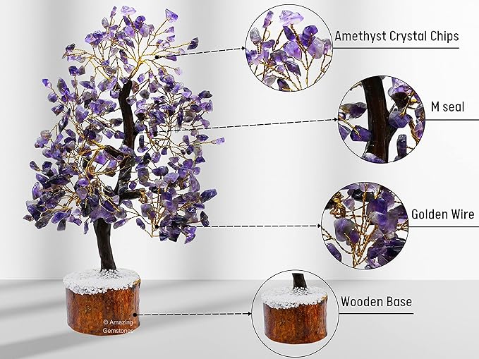 Amethyst Natural Healing Premium Crystal Bonsai Feng Shui Fortune Money Tree of Life for Home Office Decor (Gift Box Ready,10-12 Inch)