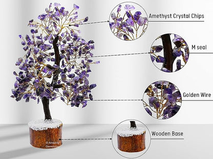 Amethyst Natural Healing Premium Crystal Bonsai Feng Shui Fortune Money Tree of Life for Home Office Decor (Gift Box Ready,10-12 Inch)