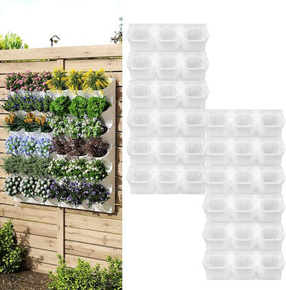 Self-Watering Vertical Wall Planter, 36 Pots Wall Mounted Garden for Indoor/Outdoor, Stackable Planter, Includes Panels, for Herbs, Flowers & Vegetables (White)