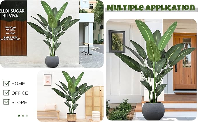 Artificial Bird of Paradise Tree 7FT with 19 Leaves Realistic Thick Banana Leaf Tall Large Faux Tropical Plant 82 Inch Black Pot for Indoor Home Office Poolside Porch Mall Hotel School Decor