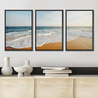 Ashbrook Framed Canvas Print Wall Art Set Tropical Island Coastal Cottage Beach Shore Seascape Nature Wilderness Photography Decorative Nautical Calm/Relax/Cozy for Bedroom - 24"x36"x3 BLACK