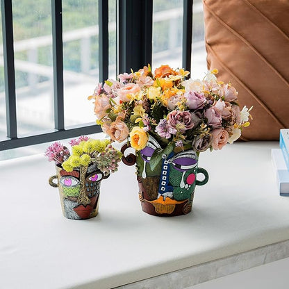 Abstract Face Planters Pots - Whimsical Hand-Painted Ceramic Face Pot for Succulents, Unique Planters for Indoor Garden Decor, Artistic Home & Office Desk Decoration（1small& 1 Big）