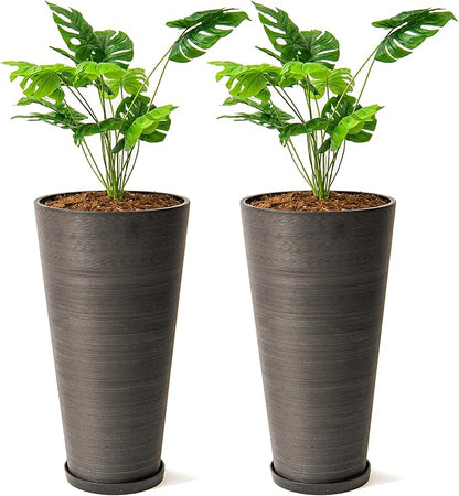 XBrand Modern 28-Inch Tall Round Planter, Modern Tapered Planter Perfect for Indoor & Outdoor Planter, Patio Décor, Set of 2, Black