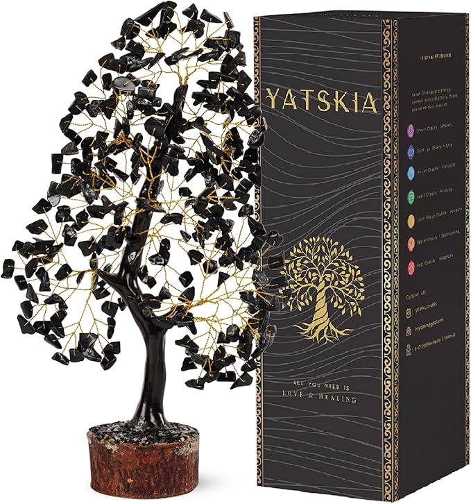 YATSKIA Black Tourmaline Gemstone Tree, Crystal Tree of Life, Feng Shui Decor, Meditation Decor, Spiritual Gifts