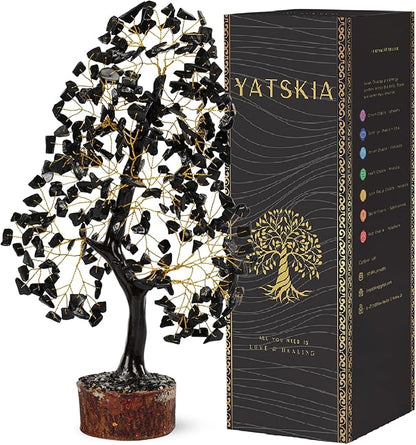 YATSKIA Black Tourmaline Gemstone Tree, Crystal Tree of Life, Feng Shui Decor, Meditation Decor, Spiritual Gifts