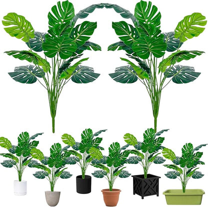 Artificial Palm Tree Leave Plants - 2PCS 28'' Tall Fake Plant Monstera Leaf Indoor Outdoor, Large Faux Floor Plant for Living Room, Bedroom Plants Decor, Bathroom Farmhouse Home House Decor