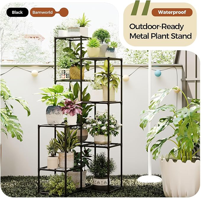 Bamworld Plant Stand Indoor Outdoor Corner Plant Shelf 54.7" Tall Plant Table Metal Large Plant Holder for Multiple Plants Patio Balcony Garden Office Home Decor