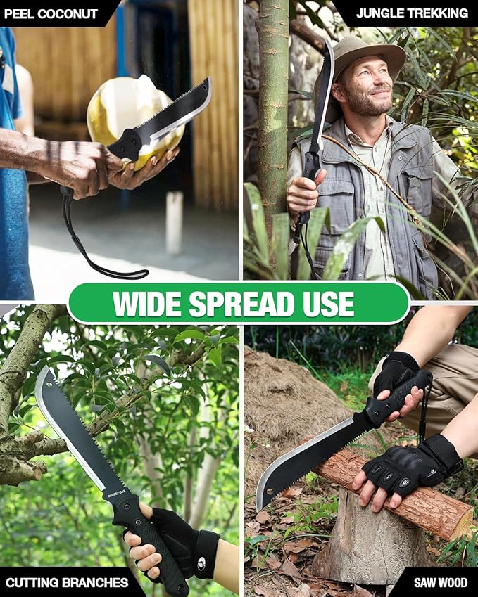 Mossy Oak Machete with Saw, 19" Sharp Machete with Sheath, Ergonomic No-Slip Handle, Machetes for Bushcraft, Outdoor Hunting, Garden Cutting Trees and Yard Work, Christmas Gift for Family