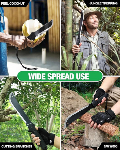 Mossy Oak Machete with Saw, 19" Sharp Machete with Sheath, Ergonomic No-Slip Handle, Machetes for Bushcraft, Outdoor Hunting, Garden Cutting Trees and Yard Work, Christmas Gift for Family