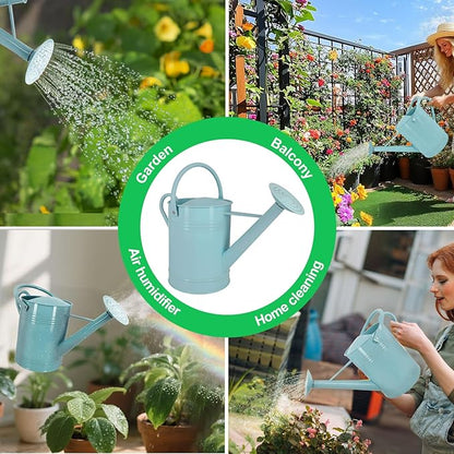 Galvanized Iron Watering Can for Indoor Plants, DIY Watering Cans for House Plant Garden Flower, Long Spout Water Can for Outdoor Watering Plants 6.44L 1.7 Gallon (Blue)