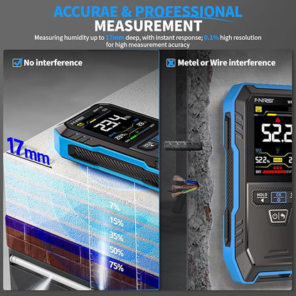 FNIRSI WMT-10 Pinless Wood Moisture Meter, Rechargable Moisture Meter for Wood, Wall, Firewood, Support Data Hold and Record, Flashlight, Humidity Detector for Lumber Concrete Building