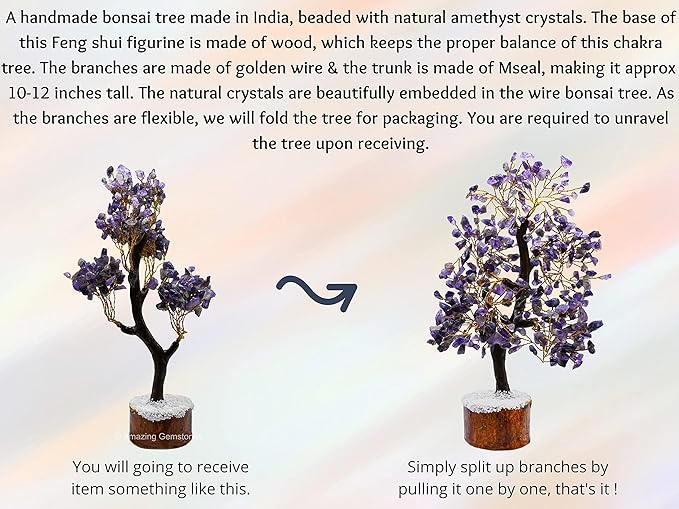 Amethyst Natural Healing Premium Crystal Bonsai Feng Shui Fortune Money Tree of Life for Home Office Decor (Gift Box Ready,10-12 Inch)