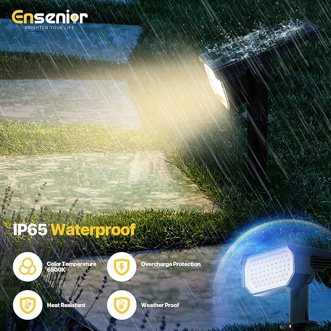 Ensenior Solar Spotlights Outdoor, 56 LEDs Brightness Adjustable 6500K LED Solar Garden Lights, Halloween Christmas Landscape Lighting for Flag/Yard/Pathway, IP65 Waterproof - 4 Pack