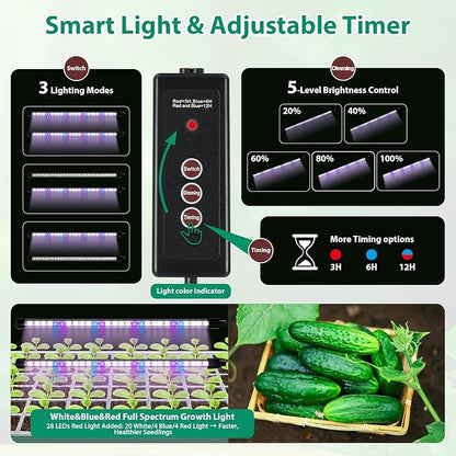 Seed Starter Tray, 60-Cell Self-Watering Seed Starter Kit with Grow Light and 4.07” Humidity Dome, Indoor Plant Starter Trays for Seed Germination & Gardening Supplies