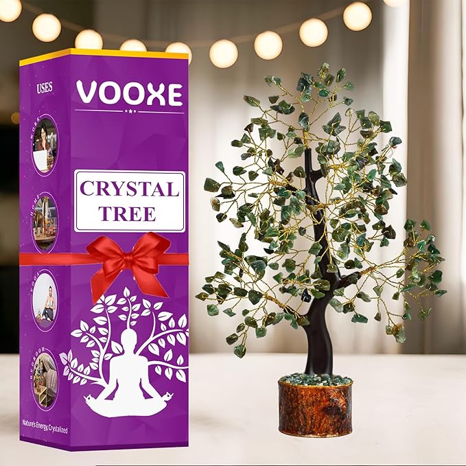 Crystal Tree of ABUDANCE Green Aventurine, Crystal Healing Stone for Home Office & Decor Handmade FENG Shui Money Tree Positive Energy Gifts for Women, MOM,Wife Birthday