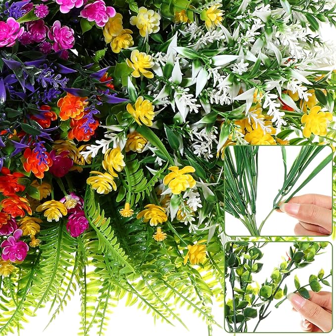 Zeyune 42 Bundles Artificial Flowers Fake UV Resistant for Outdoor Plastic Greenery Shrubs Plants No Fade Faux Flower for Garden Porch Patio Window Box Decor Wedding Hanging Indoor