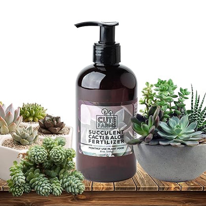 Cute Farms Succulent, Cacti, & Aloe Fertilizer | Gentle Monthly Use Formula Plant Food (Three - 8 oz. Bottles)