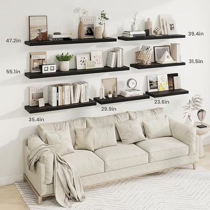 Fun Memories 36 Inch Floating Shelves, 9.3 Inch Deep Rustic Wall Shelves - Extra Deeper Wall Mounted Storage Shelves for Bathroom, Kitchen, Living Room (Black, Set of 2)