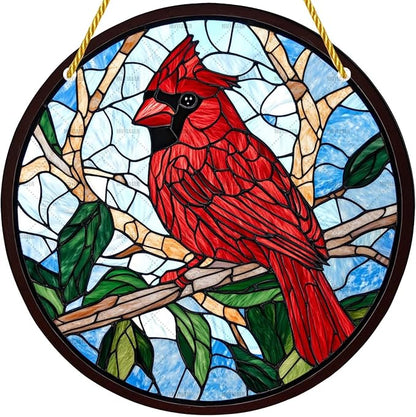 Acrylic Stained Window Hanging Cardinal Acrylic Decoration for Indoor Outdoor Home Bar Office Garden Plastic Ornament Decor 8x8 Inch