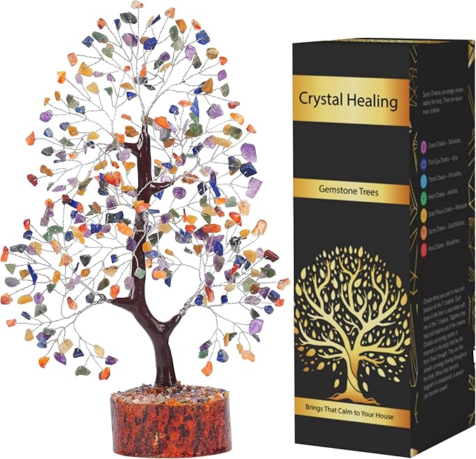 Chakra Tree, Chakra Stones and Healing Crystals, Crystal Tree of Life, Shelf Decor, for Women, Room Decor Aesthetic, Office Desk Decor, Unique Gifts for Women