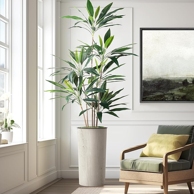 SIGNWIN Artificial Tree in Modern Swirl Pattern Planter, Fake Dracaena Tree Silk Tree for Indoor and Outdoor Home Decoration - 66" Overall Tall (Plant Pot Plus Tree)