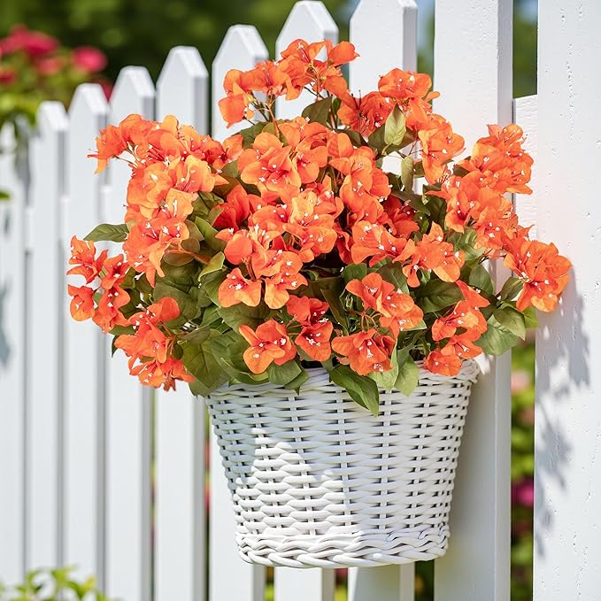 Bougainvillea Artificial Flowers Faux Bougainvillea Outdoor Fake Bougainvillea Artificial Plants Faux Flowers with Stems Silk Flowers for Wedding Porch Living Garden Decor Without Vase (4PCS,Orange )