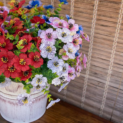 Artificial Flowers for Outdoors, 12 Bundles Faux Outdoor Plants, Faux Fake Plants for Porch Patio Yard Planters, Outdoor Faux Flowers, White+Pink+Yellow+Orange+Blue+Red