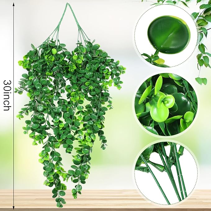 Hoteam 12 Pcs Artificial Hanging Plants 32 Inch Fake Ivy Vines with Fake Leaves Patio Artificial Plants Greenery for Living Room Indoor Outdoor Wall, No Basket (Eucalyptus)