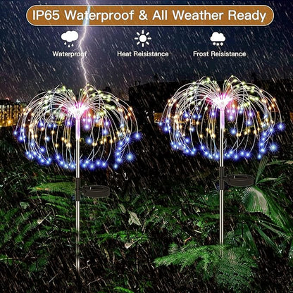 Redefun Solar Fireworks Lights 2 Pack 120 LEDs Solar Garden Outdoor Lights, 8 Modes Tall Sparkler Yard Light Waterproof Dandelion String Light for Outside Patio Pathway Decorations - Multicolor