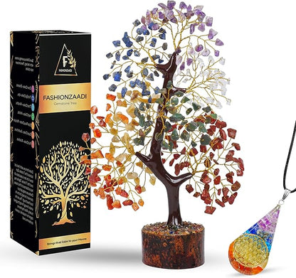 FASHIONZAADI 7 Chakra Tree of Life, Unique Reiki Gifts for Women, Gemstone Easter, Office Decor, Crystals and Stones - Meditation Feng Shui Decor,