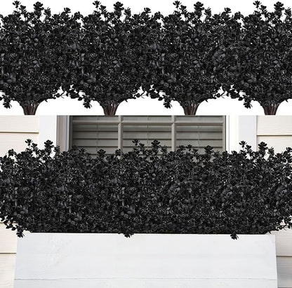 AmyHomie 16 Bundles Black Eucalyptus Artificial Flowers for Outdoor UV Resistant Faux Flowers No Fade Fake Plastic Plants Garden Porch Window Box Decorating