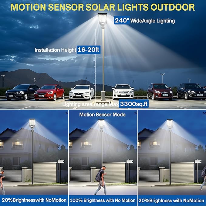 Solar Street Lights Outdoor Waterproof, 6500K 8500W Wide Angle LED Flood Light IP66 Dusk to Dawn Solar with Motion Sensor and Remote Control for Parking lot Street Garden Playground (YT0004-M)