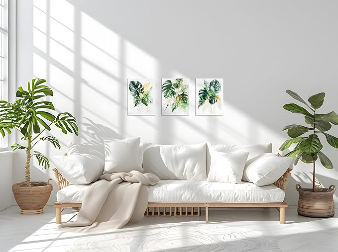 TutuBeer 3 Panels Botanical Wall Art Botanical Pictures Gold Modern Wall Decor with Green Plant Pictures Wall Art Botanical Plant Pictures Wall Art for Bedroom Bathroom Home Wall Decor 12x16 Inch