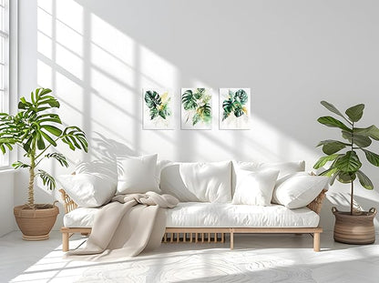 TutuBeer 3 Panels Botanical Wall Art Botanical Pictures Gold Modern Wall Decor with Green Plant Pictures Wall Art Botanical Plant Pictures Wall Art for Bedroom Bathroom Home Wall Decor 12x16 Inch