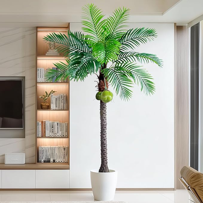 7.2FT Artificial Phoenix Palm Tree with Coconut Fruit Artificial Plants Indoor Outdoor Large Faux Coconut Palm Tree Tropical Fake Palm Plant for Modern Farmhouse Yard Outside Patio Poolside