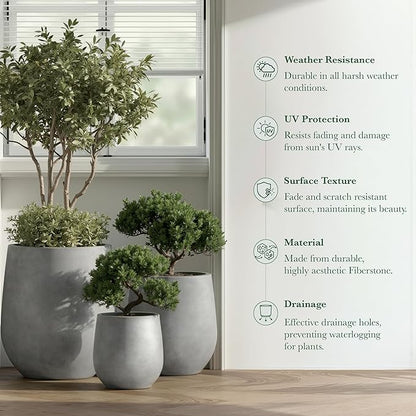 DTY Signature Mount Wilson Modern Indoor Outdoor Fiberstone Tapered Planter, Lightweight, Weather Resistant Garden Pot with Drainage Hole & Rubber Plug, Planter for Christmas Decor - Gray, Small
