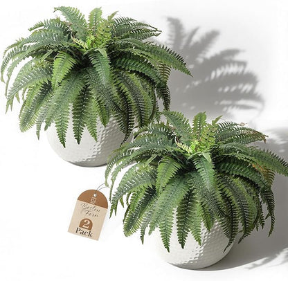 KOL 2-Pack 45in Artificial Boston Ferns, Green Large Faux Fern Bushes with Bendable Stems for Hanging or Floor Display, Living Room Wedding Indoor Outdoor Decor