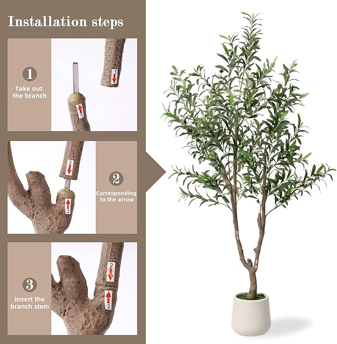 Fake Tree Faux Olive Tree with White Tall Planter Tall Fake Plant Faux Trees Indoor Olive Trees Artificial Indoor Suitable for Home Decoration Hotel Dining Room Office Decoration 6 Feet Tall