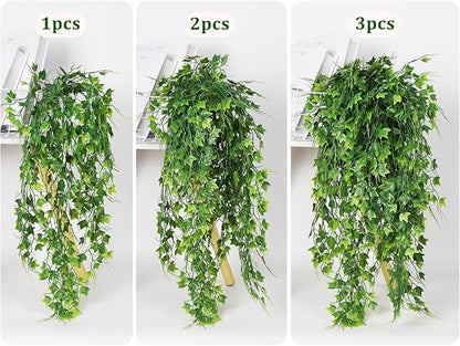 RECUTMS Artificial Plant Faux Plant Ivy Greenery Fake Hanging Plants Faux Greenery Plant Fake Ivy Leaf UV Resistant for Indoor Home Decor Outdoor Garden Yard Porch Wall Decoration 3 Packs（Green）