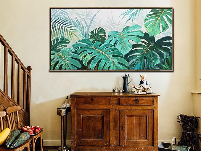 Enartly Plant Leaf Canvas Tropical Framed Wall Art for Living Room, Hawaiian Monstera Painting Plam Botanical Wall Art Print for Bedroom Dining Room Office Home Decor, 40"x20"