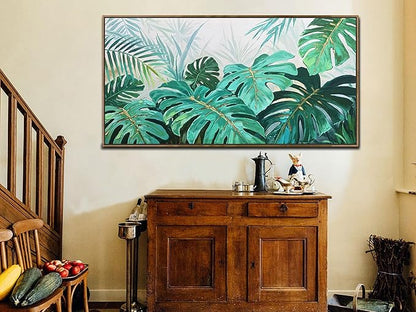 Enartly Plant Leaf Canvas Tropical Framed Wall Art for Living Room, Hawaiian Monstera Painting Plam Botanical Wall Art Print for Bedroom Dining Room Office Home Decor, 40"x20"