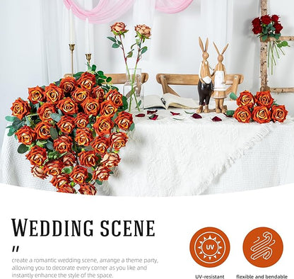 Fake Roses Faux Flowers Silk Roses Artificial Roses with Stems Realistic Artificial Flowers 16.5In Suitable for Indoor Home Decoration DIY Bouquet Wedding Decor Party Decor 24PCS (Orange)