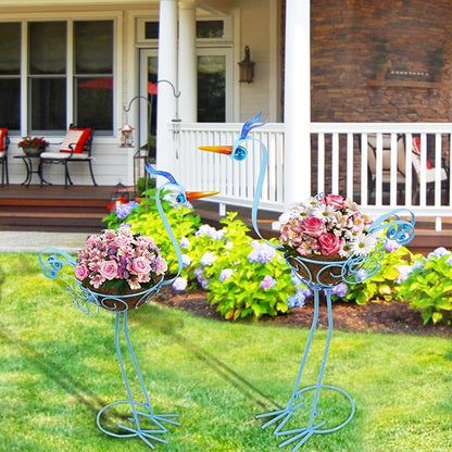 J-Fly 2 Sets Pelican Metal Flowers Plant Holders Stand with Coconut Pots, Plants Stand Indoor Flower Pots Outdoor, Room Home Living Room Front Outdoor Patio Decor, Gardening Christmas Decoration Gifts