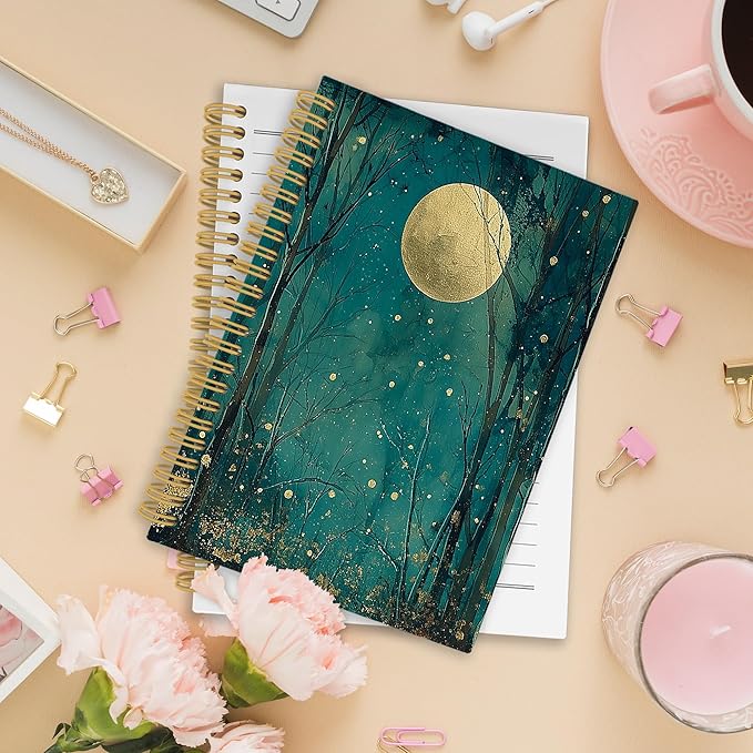 XPH Nature Forest Moon Spiral Notebook, Dark Cottagecore Academia Journaling Notebooks for Women, Mystical Forest Landscape Hardcover Journals for Writing 160 Pages 5.5 x 8.3 Inch, Moon Gifts