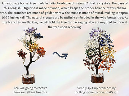 Amazing Gemstone Chakra Tree of Life, with Seven Stones - Decor Gift for Bedroom, Desk, Spiritual Room for Women, Men