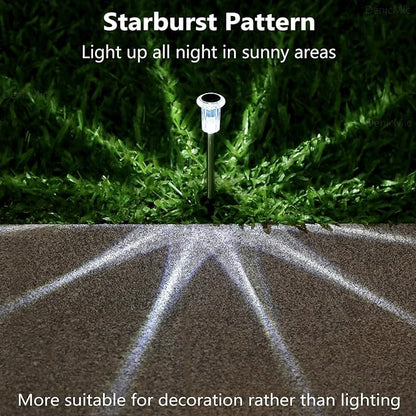 DenicMic Solar Lights Outdoor 10 Pack Waterproof Solar Christmas Lights Outdoor 6000K Cold White LED Stainless Steel Stake for Pathway Yard Garden Driveway Outside Decor