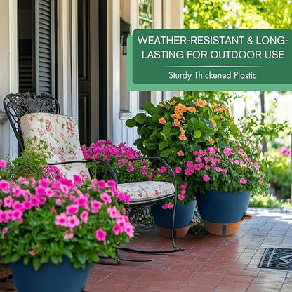 montresor 2 Pack 10 inch Plant Pots, PP Plastic Self Watering Plant Pot with Drainage and Tray for Indoor Outdoor Plants, Water Level Window & Reservoir Flower Pots Outdoor Decorative Planter (Blue)